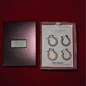 2 Cubic Zirconia Hoop Earrings (NIB | Gold-T & Silver-T)